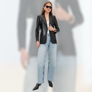 Alice + Olivia Black Vegan Leather Blazer EUC